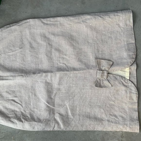 Vintage Linen Women's Knee length Beige Lined Pencil Skirt with Back Bow - Picture 1 of 4